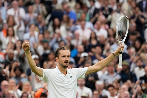 Daniil Medvedev celebrates after defeating Jannik Sinner